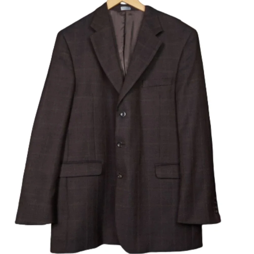 Stafford Plaid Wool Cashmere 3 Button Blazer - Picture 1 of 11